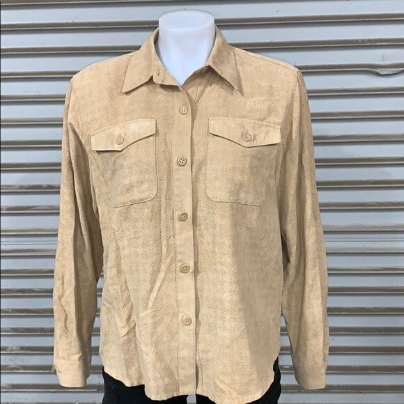 Alfred Dunner size 12p button down faux suede top - Picture 3 of 7